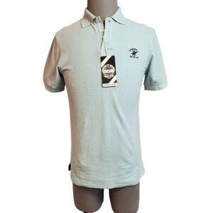 Beverly Hills Polo Club Heathered Collared Mens Pique Top Light Blue Small